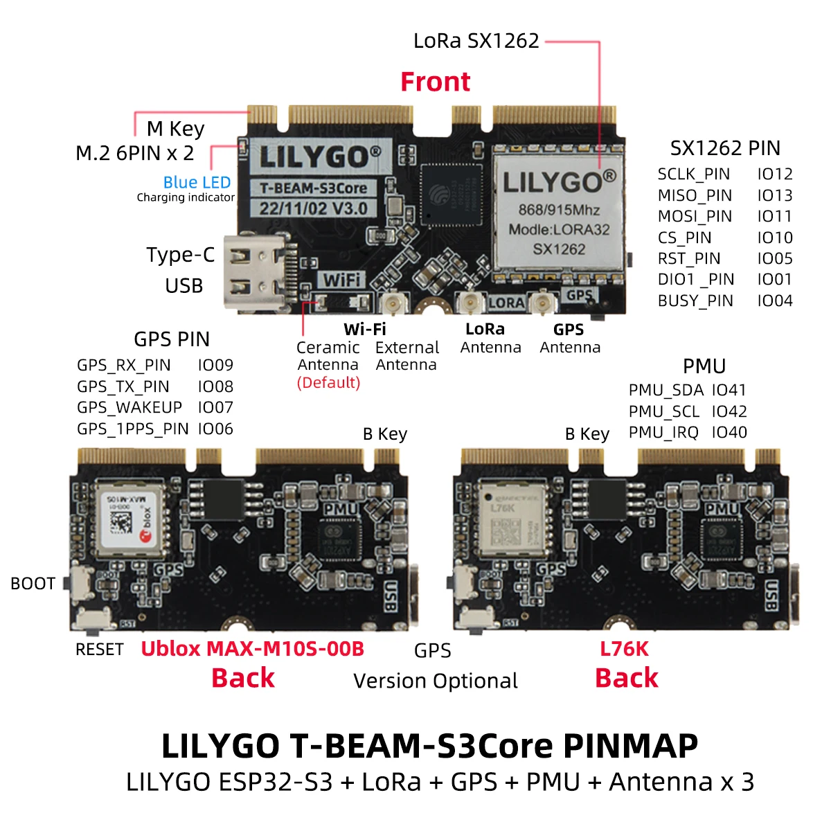Esp32 Development Board - LILYGO T-BEAM-CORE V3.0 L76K UBLOX M10S-00B