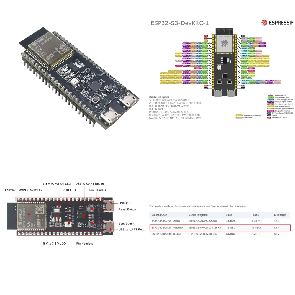 Esp32 Development Board - Espressif ESP32-S3-DevKitC-1 Entwicklungsboard mit dem ESP32-S3-WROOM-2-N32R16V