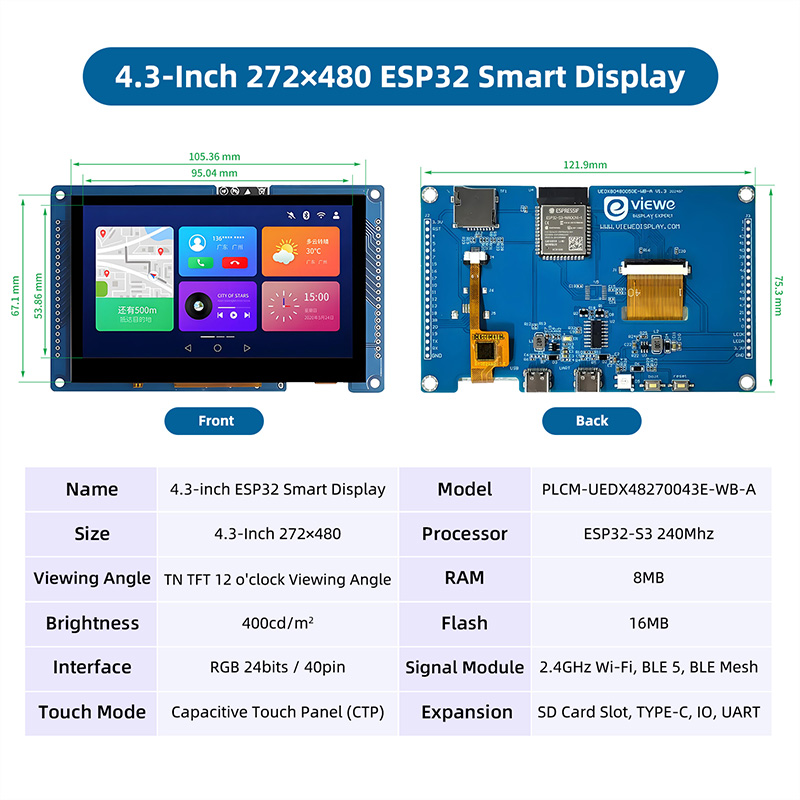 ESP32 S3 4,3 Zoll 480*272 Kapa – Esp32 P4 Bewertung und Preis